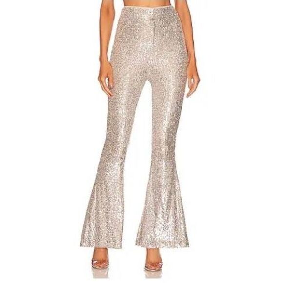 Wisteria Lane Sequined Bell Bottom Pants in Champaign Size Large NEW - Picture 1 of 5